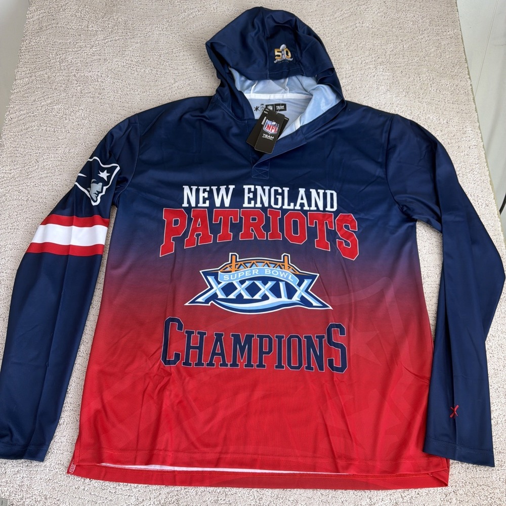 NEW 2XL‎ NFL Forever Collectibles New England Patriots Super Bowl 50 Hoodie Tee